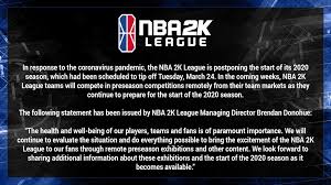 The nba g league , or simply the g league , is the national basketball association 's (nba) official minor league basketball organization. Nba 2k League On Twitter Nba 2k League Postpones Start Of 2020 Season