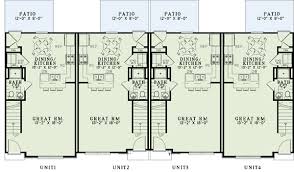The house plan's layout includes: Stone And Stucco 4 Plex House Plan 60561nd Architectural Designs House Plans