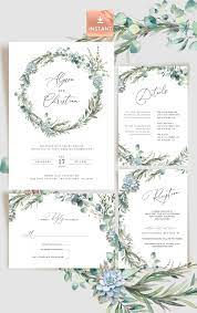 Reese Boho Greenery Wedding Invitation Template Invitation To The Wedding Eucalyptus Template Suite Rsvp Details Invite Wedding Set In 2021 Wedding Invitation Templates Beach Wedding Invitations Greenery Wedding Invitations