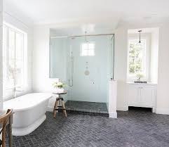 If the carpet becomes soaked, the squares can be pulled up to dry. Brick Floor Tile With Herringbone Pattern In Modern Bathroom Flooring Ideas Floor Desig Vinyl Flooring Bathroom Farmhouse Bathroom Decor Farmhouse Bathroom