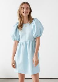 Jacquard Mini Gathered Dress In 2020 Gathered Dress Dresses Light Blue Mini Dress