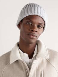 Knitted Hat Wool Cashmere Beanie Grey Wool Cashmere Hat STÒFFA Ribbed  Cashmere Beanie For