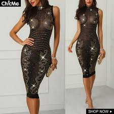 Shiny Hot Drilling See Through Bodycon Dress Bodycon Dress Dresses Fashion Attire