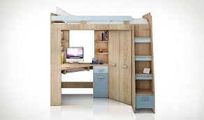 Lit mezzanine en pin massif 90x200cm avec bureau & couchage d'appoint pino blanc. Lit Sureleve Enfant Avec Rangement Bureau Et Armoire Integre Loft Bed Plans Loft Bed Frame Diy Loft Bed