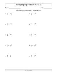 The Simplifying Simple Algebraic Fractions Easier C Math Worksheet From The Algebra Worksheets Page At Math Drills Com In 2020 Algebra Worksheets Fractions Algebra