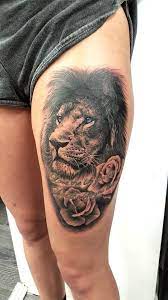 Lion Thigh Tattoo By Lorand Limited Availability At New Testamenttattoo Studio Lion Tattoo On Thigh Tattoos Thigh Tattoos Women