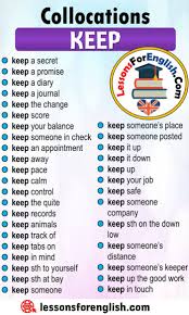 English Phrases Samples Collocations With Keep In English Keep A Secret Keep A Promise Keep A Dia Learn English Words English Phrases English Vocabulary Words