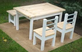 Kids Farmhouse Table With Two Chairs And A By Thesteelaesthetic Woodworking For Kids Woodworking Ideas Table Kids Table And Chairs