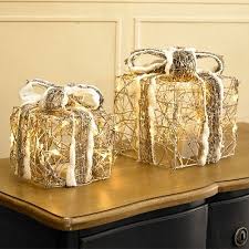 Set Of Two Light Up Christmas Present Decorations New In All Items Melody Maison Set Light Up Christmas Presents Christmas Present Decoration Faux Snow