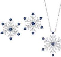 KATARINA Blue Diamond Snowflake Earrings and Pendant Necklace Jewelry Set  in 14K White Gold (1/5 cttw)