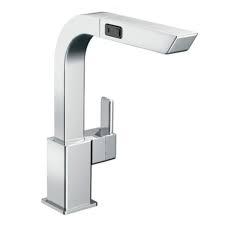 Pull out faucet is a low profile kitchen faucet and is also applicable in cases where it has limited height to work with. Moen S7597c Chrome 90 Degree Pullout Spray High Arc Kitchen Faucet Faucetdirect Com