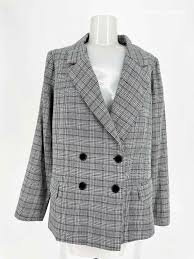 Johnny Becca Size M Black Blue Double Breasted Plaid Blazer Article Consignment