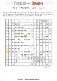 How to fill in a list of numbers? Printable Easier 15 By 15 Grid Hidato Number Snake Logic Puzzles For Kids Beginners And Profs