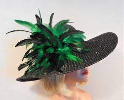 Black And Green Hat Kelly Green Feathered Hat Kentucky Derby Hat Garden Party Hat Or Victorian Tea Party Green Hats Kelly Green Derby Hats