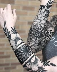 Floral Both Arms Brick Wall Quarter Sleeve Tattoo Grey Top In 2020 Black Flowers Tattoo Dragon Sleeve Tattoos Tattoos For Guys