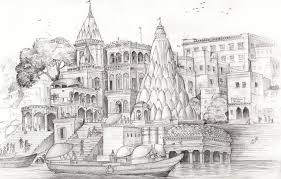 Varanasi Ghaats Banks Of The Ganges A Pencil Sketch Drawing Scenery Cityscape Art Indian Art Paintings