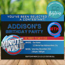 Minute to win it invitations by babadoo stationery; Printable Minute To Win It Birthday Party Invitation Diy Bobotemp