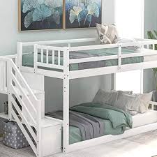 Low Bunk Bed Wood Twin Over Twin Low Floor Bunk Bed Modern Bunk Bed Frame With Stair And Storage S In 2020 Bed Frame With Storage Bunk Beds With Storage Twin