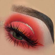 Neon Orange That Glitter Liner Is The Ugliest Thing I Have Ever Seen Lmao Eyes Ju Red Eyeshadow Makeup Red Eyeshadow Makeup Eyeshadow Palette