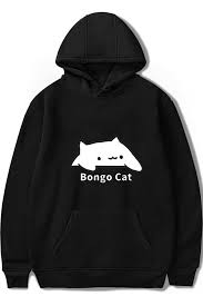 Funny Letter Cartoon Bongo Cat Pattern Winters Long Sleeve Hoodie