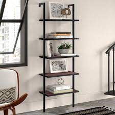 Solid wood and metal ladder shelf. Christen Ladder Bookcase Color Shelves Frame Walnut Brown Wood Black Metal Frame Ladder Bookcase Etagere Bookcase Bookcase