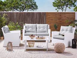 Rattan garden sofa & corner sofa sets. 4 Seater Rattan Garden Sofa Set White San Marino Beliani De