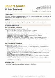 call center receptionist resume samples