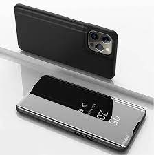 Amazon.co.jp: おしゃれ iPhone 13 Pro ケース マジックミラー スタンド機能付き 表面半透明 蓋 鏡面 スマホケース 手帳型  横開 レザー シンプル 軽量 薄型 ワイヤレス充電対応 (iPhone13Pro, 黒) : 家電＆カメラ