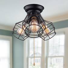 A flush mount ceiling light is an overhead luminaire that sits directly on the surface of the ceiling. Lnc 3 Light Wire Cage Ceiling Lighting With Pull String Industry Full Flush Mount Ceiling Light Fixture Walmart Com Walmart Com
