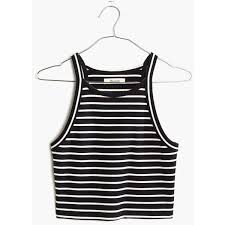 Black And White Striped Crop Tank Top 