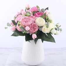 The flowers used for a wedding bouquet often depend on the bride's preferences, but most often you can expect to see a white bouquet. Fy Fashion Rose Pink Silk Peony Artificial Flowers Bouquet 5 Big Head And 4 Bud Flowers For Home Wedding Decoration Indoor Buy Purple Silk Flowers Wedding Bouquets Rose Pink Silk Peony Artificial