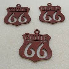Rustic Iron Route 66 Charm-pendant 1.5", Metal Cut Out Charm