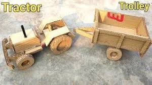How To Make Tractor Trolley With Cardboard And Dc Gear Motor Sarkari Yojana Crafts Cardboard Car Toy Car Cardboard Crafts