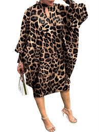 Women's Long Sleeve Leopard Print Autumn Winter Midi Dress Holiday Party  Baggy Dress - Walmart.com