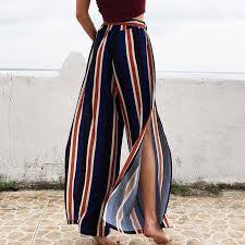 اختياري تعلم انفجار 2019 2018 high waist loose striped summer pants plus  size sexy side split women pants elastic wide leg trousers from -  thanlwin.org