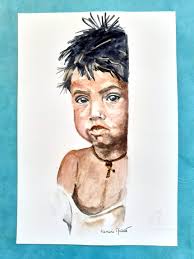 Portrait D'enfant Aquarelle, Painting by Florence Mignot
