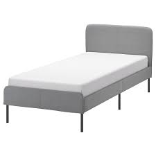 This twin upholstered bed is a centerpiece of your room that will take your style from simple to elegant with a dignified silhouette, rich upholstery, and button tufting. Slattum Upholstered Bed Frame Knisa Light Grey Twin Ikea