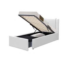 L196,5xp150xh57 cm • dimensions couchage : Lit Coffre Floki Pu Blanc 90x190 Cm 1 Tiroir Lit Avec Rangement But