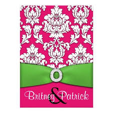 Hot Pink Lime Green Damask Wedding Invitations Zazzle Com Damask Wedding Invitation Damask Wedding Rsvp Wedding Cards