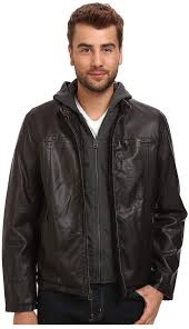 Levi S Hooded Faux Leather Racer Jacket With Fleece Lining Hooded Faux Leather Jackets