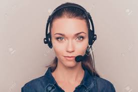 Portrait Of Young Attractive Minded Woman In Call Center Stock Photo,  Picture and Royalty Free Image. Image 62052781.