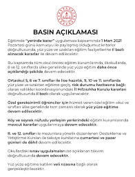 Milli eğitim bakanlığı yüz yüze eğitime ilişkin son dakika açıklamasında bulundu. Meb On Twitter Yuz Yuze Ve Uzaktan Egitimle Ilgili Uygulamalar Daha Once Aciklamis Oldugumuz Kriterler Dogrultusunda Valiliklerimizin Koordinasyonundaki Il Hifzissihha Kurullarinin Kararlarina Gore Devam Edecek Cocuklarimizin Egitim Hakki Icin