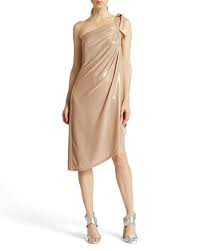 Txfqj Halston Heritage One Shoulder Draped Metallic Dress Metallic Blouses Dresses Metallic Dress