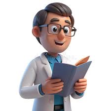 Científico Alegre Leyendo Un Libro, Dibujo Animado Masculino Stock de  ilustración