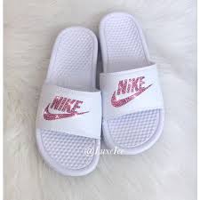 Black And Gold Nike Slides Womens Nike Benassi Jdi Slides Flip Flops Customized With Rose Pink Swarovski 85 Liked On Polyvore Featuring Shoe Slides Shoes Nike Hype Shoes Sparkly Sandals