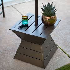 Coral Coast Walton Steel Geometric Slatted Umbrella Side Table From Hayneedle Com Outdoor Umbrella Table Outdoor Umbrella Outdoor Umbrella Stand