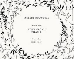 Hand Drawn Leaf Wreath Clipart Frame Black Ink Botanical Oval Etsy Printy