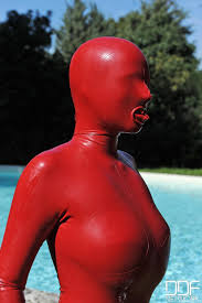 Pornstar sandy in red spandex wear. Sandy K In Red Latex Suit