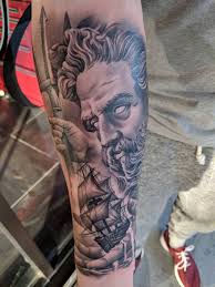 Poseidon My First Tattoo Done By Daniel Gilbert At Aces High Tattoo In Jupiter Florida Poseidon Tattoo Mythology Tattoos Greek Mythology Tattoos