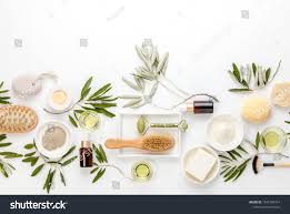 Spa Concept With Olive Oil And Olive Leaf Extract Natural Cosmetic Ingredients Flat Lay Composition With Blank Sp Diy Skin Care Diy Skin Cosmetics Ingredients